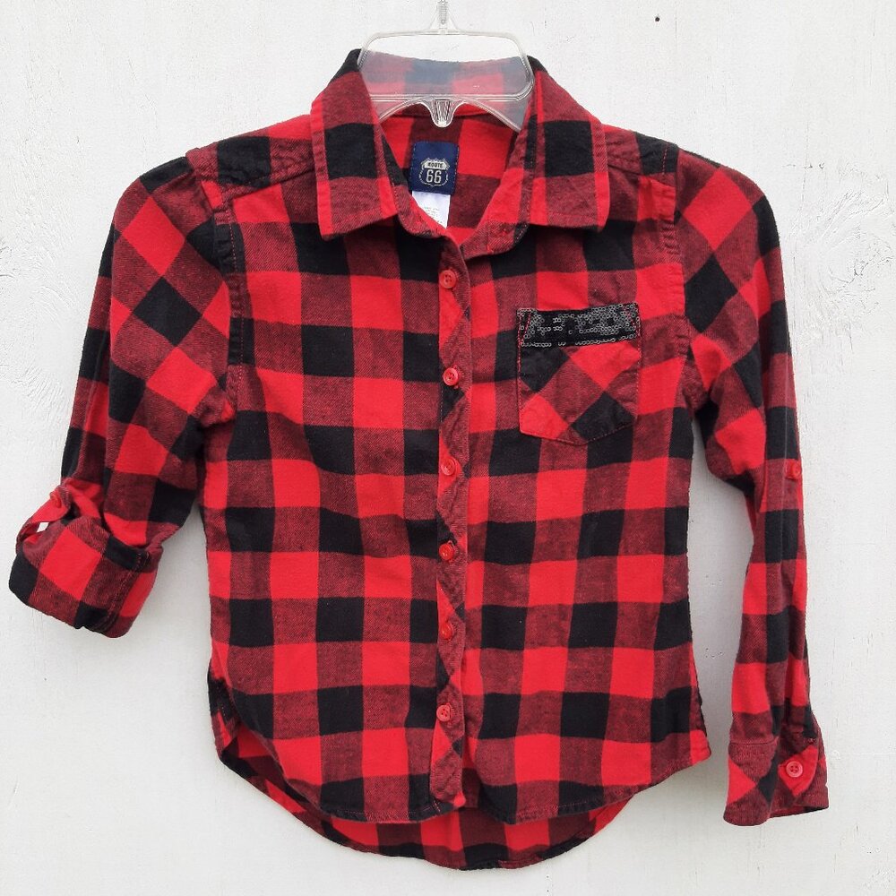 Route 66 Girls' 10/12 Black and Red Plaid Shirt